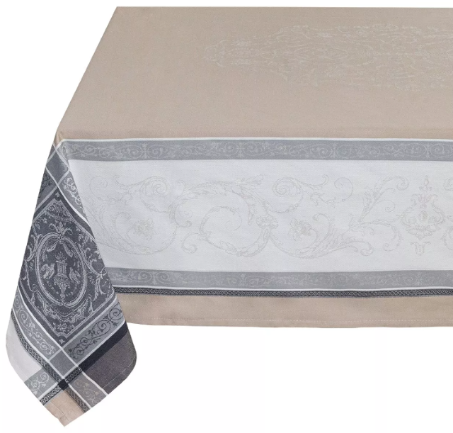 French Jacquard tablecloth, Teflon (Versailles. taupe / white)